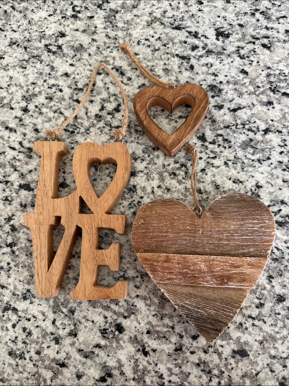 3 wooden ornaments